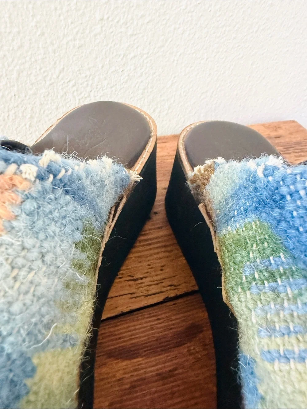 Free People Astrid Platform Mule in Blue Tweed Motif - Slides